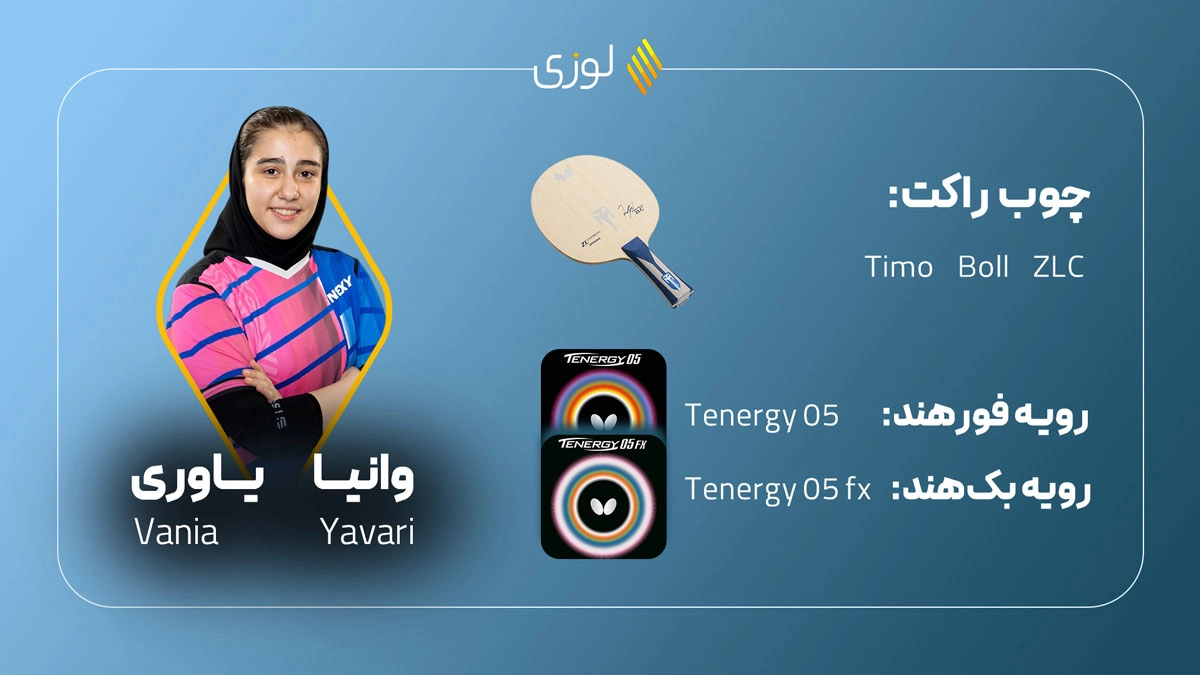 تجهیزات وانیا یاوری در پینگ پنگ